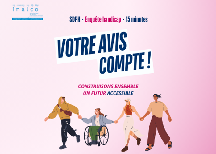 Cette image invite les &eacute;tudiants &agrave; r&eacute;pondre &agrave; l'enqu&ecirc;te du Sch&eacute;ma directeur pluriannuel du handicap